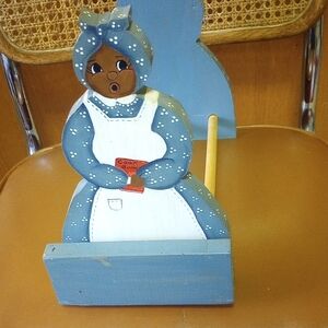 Vintage Painted Wood Cookbook Display Shelf. Blue Brown Black White Red
